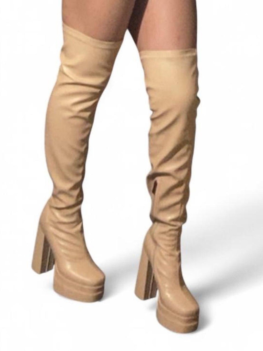 Beige Thigh High Platform boots